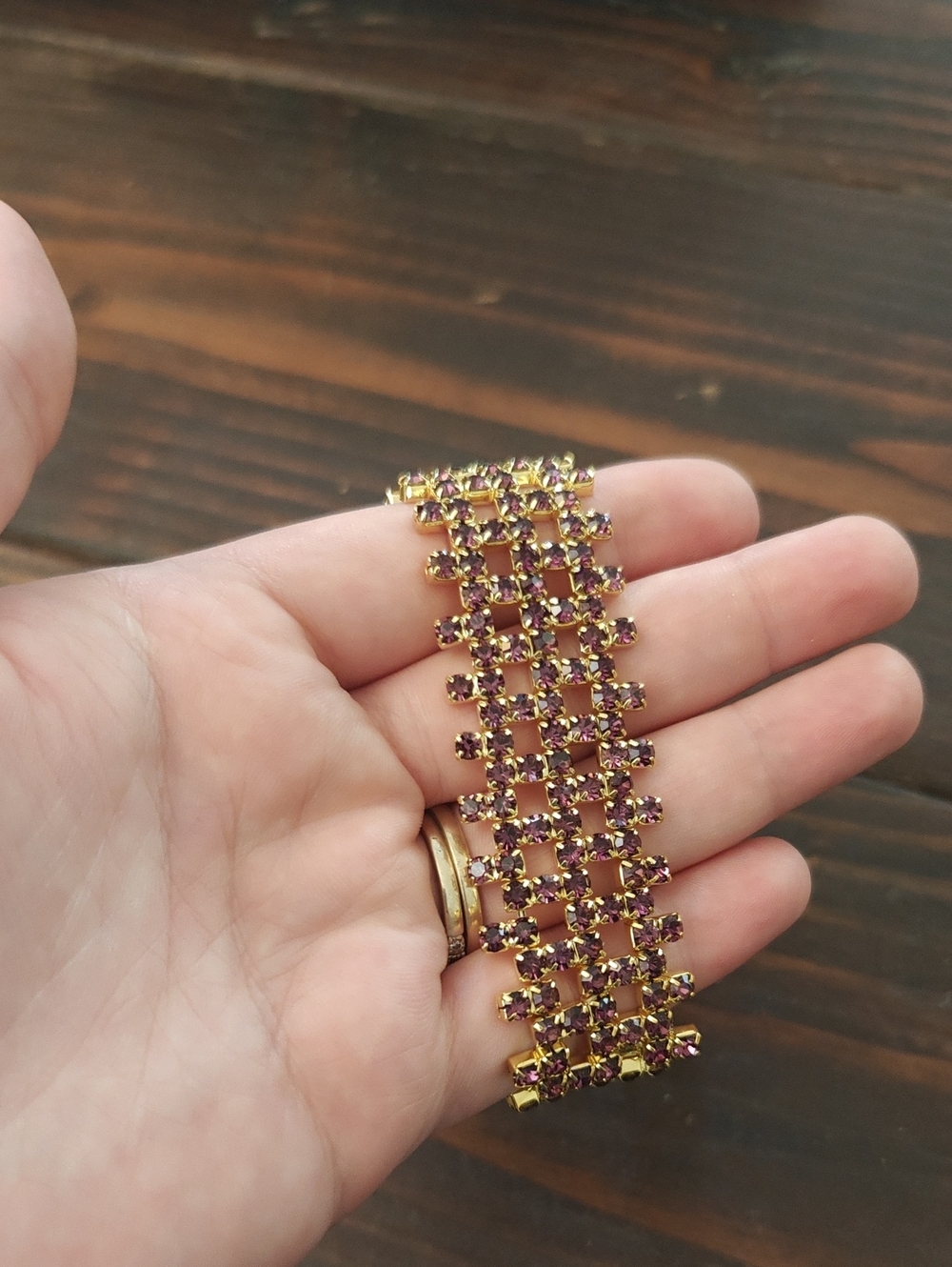 Gold-Tone Purple Crystal Wide Bracelet AA22 6785